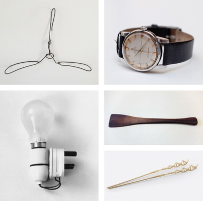 Auswahl der in der Ausstellung gezeigten Gegenstände (Lois Weinberger, Stefan Sagmeister, Tony Fretton, Philip Lutz, Bazon Brock)