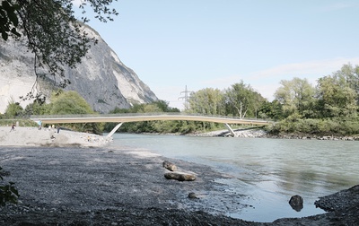 Martinsbrücke bei Zirl – Geh- und Radwegbrücke über den Inn, Zirl, 2015 – 2019 (Architektur: Hans Peter Gruber, Tragwerksplanung: Thomas Sigl)