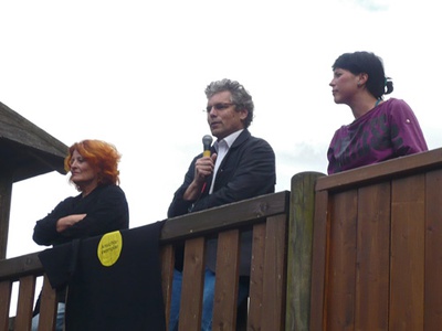 Preisverleihung und Abschlussfest – Marlies Schneider (Universität Innsbruck), Georg Pendl (Kammer der Architekten und Ingenieurkonsulenten) und Verena Rauch (columbosnext)