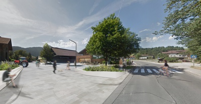 Collage Neugestaltung Dorfplatz Flachau mit Fahrradstraße