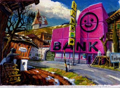 Thomas Paster_Modernes Ortsbild_1997_Acryl, Mischtechnik auf Papier