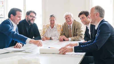 HOPPE Architekten - von links nach rechts: Christian Hoppe, Robert Neumayr, Andrea Hoppe, Diether Hoppe, Thomas Hoppe, Franz Schindler