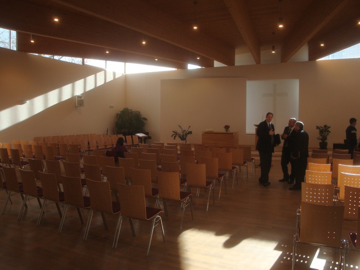 Innenraum, Kirche der Baptistengemeinde Krems, Arch.: Dietrich Waldmann, 2009
