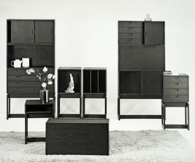 Das aus über zwanzig unterschiedlich kombinierbaren ­Elementen bestehende Anbaumöbelprogramm, Kombinationsvarianten, ab 1967/68