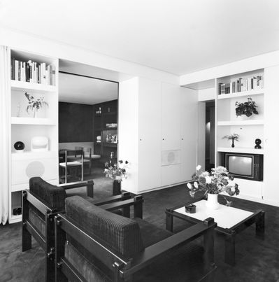 Wohnung Prior, in der Egon Rainer seine Vorstellungen einer flexiblen und funktionsgerechten Raumnutzung umsetzte, um 1972