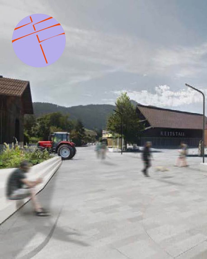 Collage Neugestaltung Dorfplatz Flachau mit Fahrradstrasse